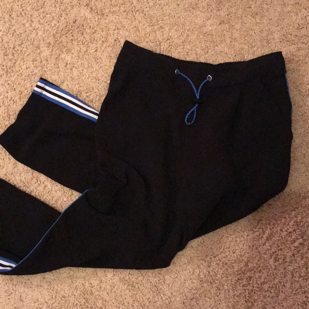 black and blue striped sweatpants with pockets